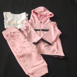 3 piece size 18 month toddler girl tee hoodie and leggings pink set. NWT